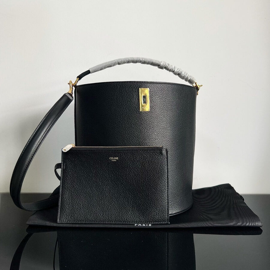WOOL BUCKET BAG BLACK 24 ORIGINAL CALFSKIN | Studio Nafay