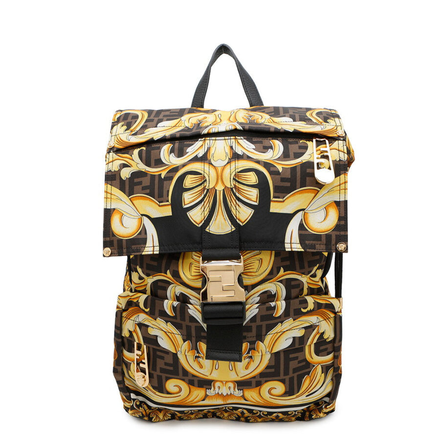 FENDI Fendace Zucca Backpack Black/Yellow7VZ066 Nylon | Studio Nafay
