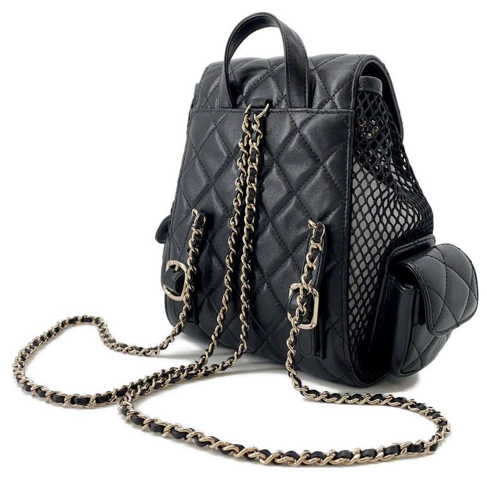 Chanel Backpack Blackas5484 Mesh Shiny Lambskin