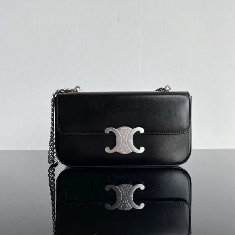 Celine CLASSIC TRIOMPHE 20 BLACK CALFSKIN SILVER HARDWARE | Studio Nafay