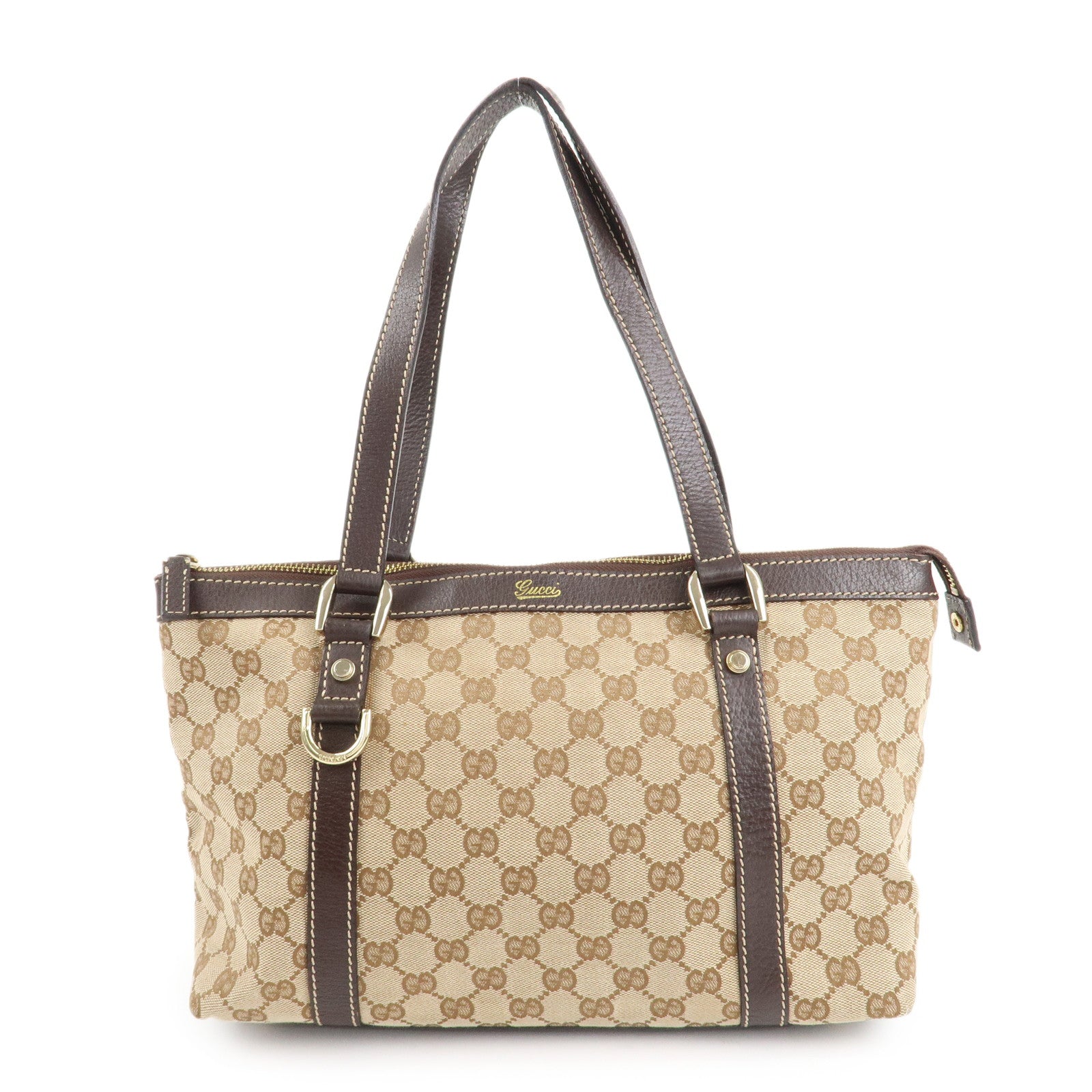 Gucci Abbey GG Canvas Leather Tote Bag Hand Bag Beige Brown 141470