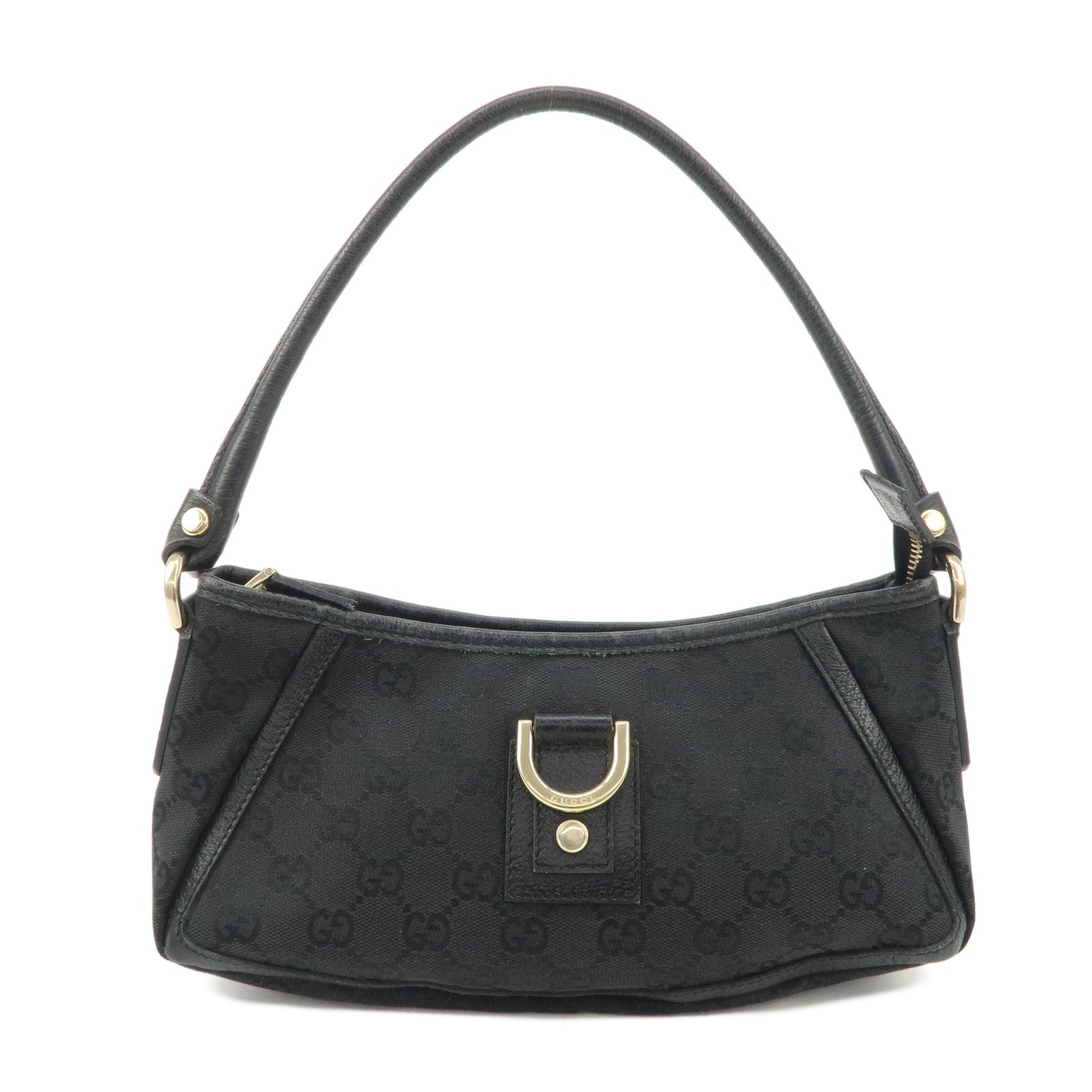 Gucci Abbey GG Canvas Leather One Shoulder Bag Black Gold Hardware …