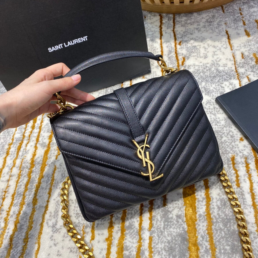 YSL College Medium 24cm Black Quilted Calfskin Gold Hardware | Studio Nafay
