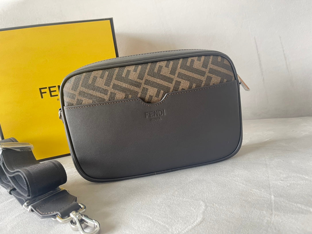 Fendi ROMA 22 Clutch BAG IN Chocolate Brown FF Calfskin Silver Hard…