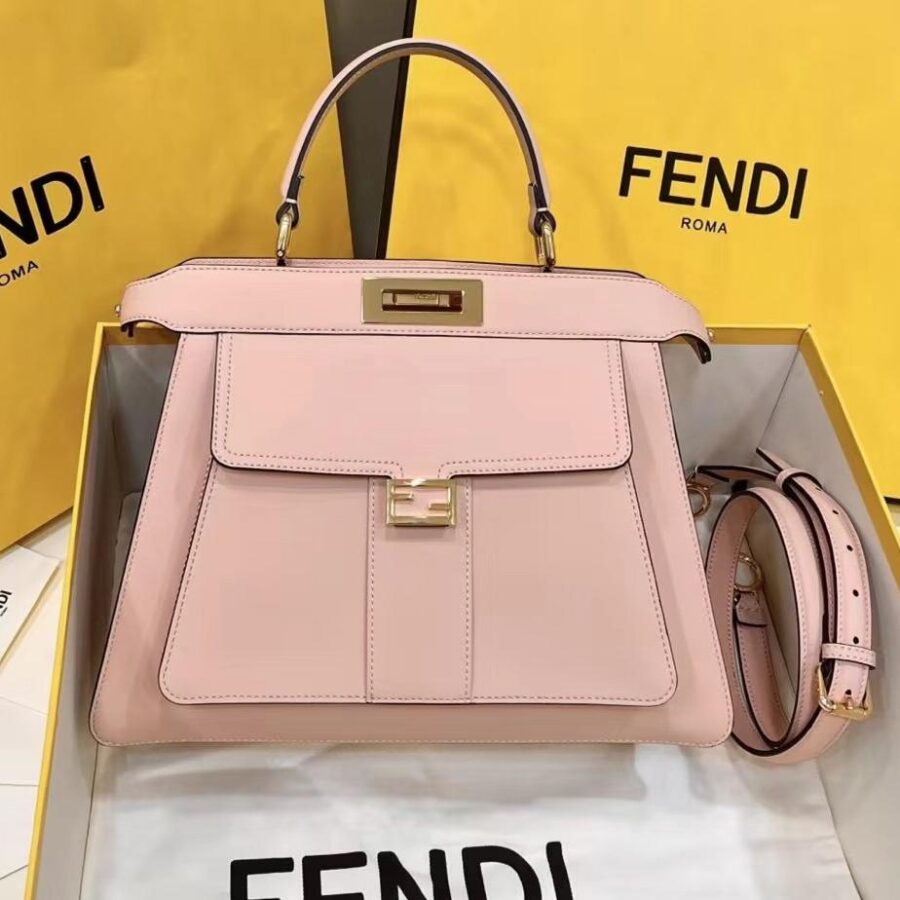 FENDI PEEKABOO 33 BAG IN LIGHT PINK CALFSKIN WITH STRAP GOLD HARDWARE | Studio Nafay