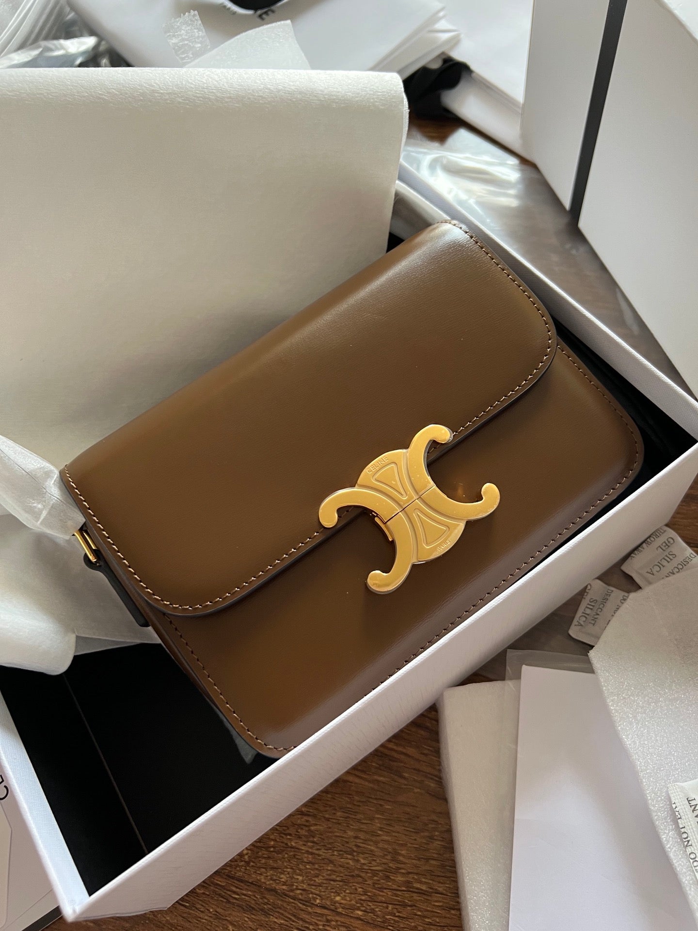 TEEN Triomphe 18 DARK Brown Calfskin GOLD Hardware