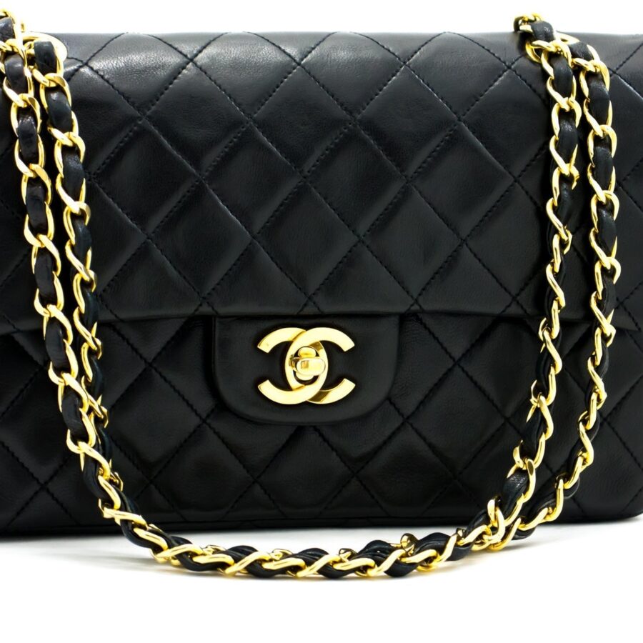 CHANEL 2.55 Double Flap Small Chain Shoulder Bag Black Lambskin h21 | Studio Nafay