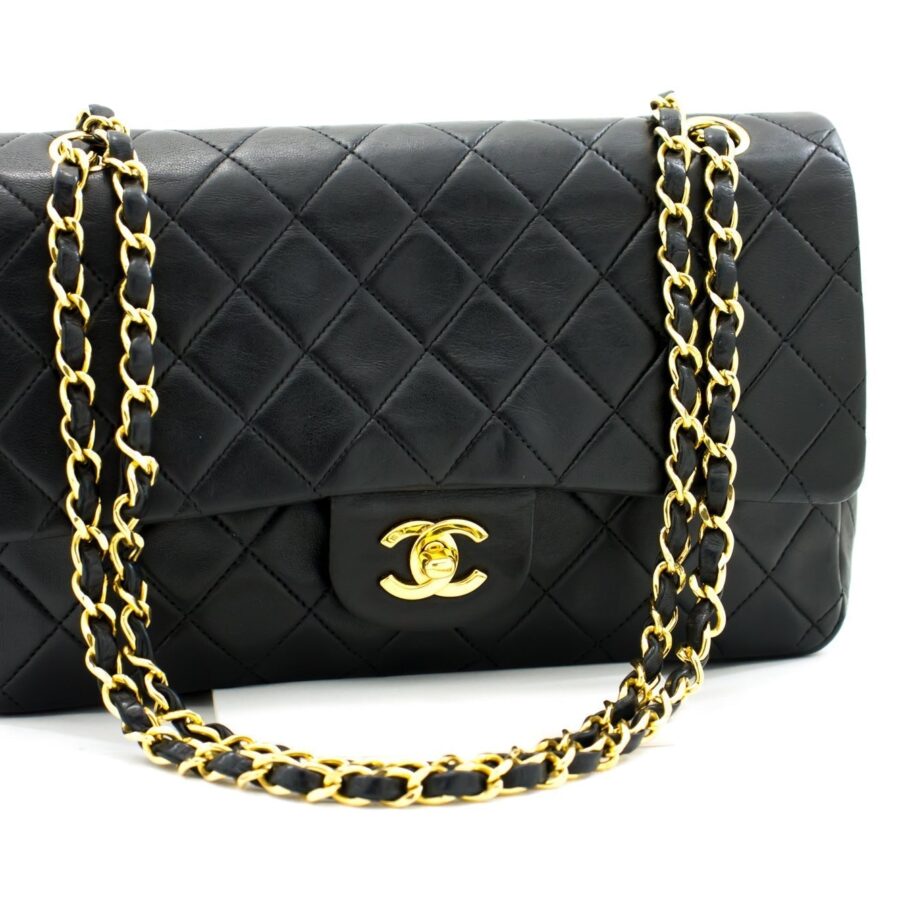 CHANEL 2.55 Double Flap Chain Shoulder Bag Black Lambskin Handbag h50 | Studio Nafay