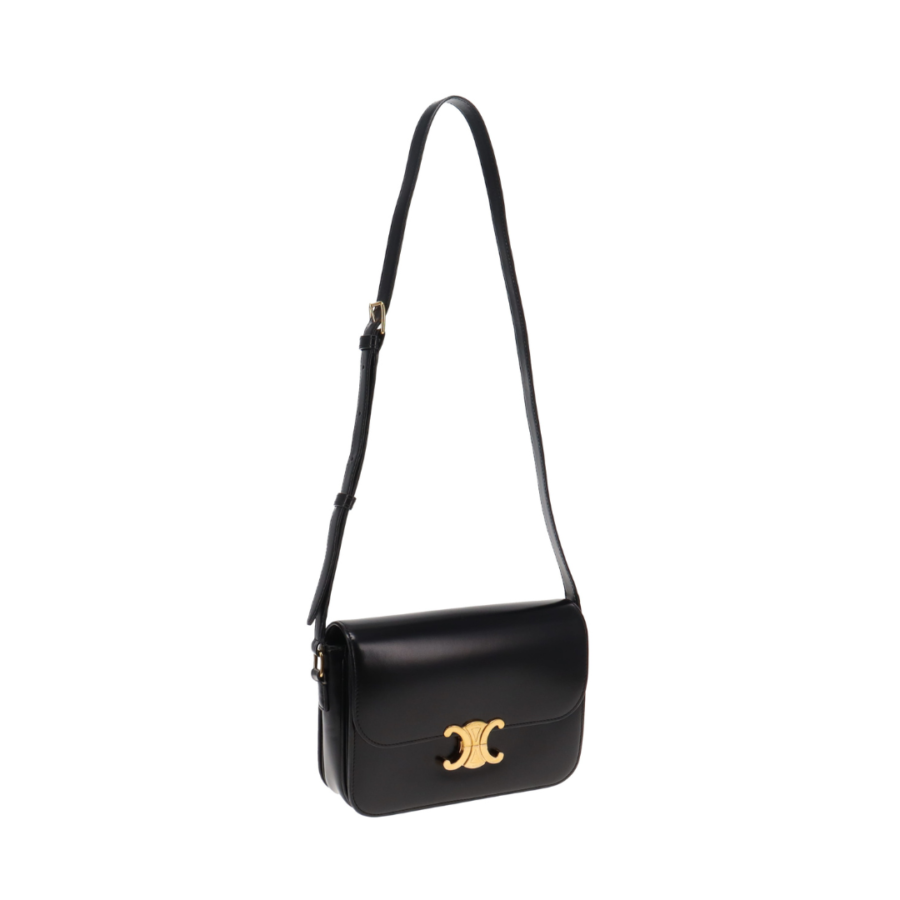 Celine Classic Triomphe Bag In Shiny Calfskin Black | Studio Nafay