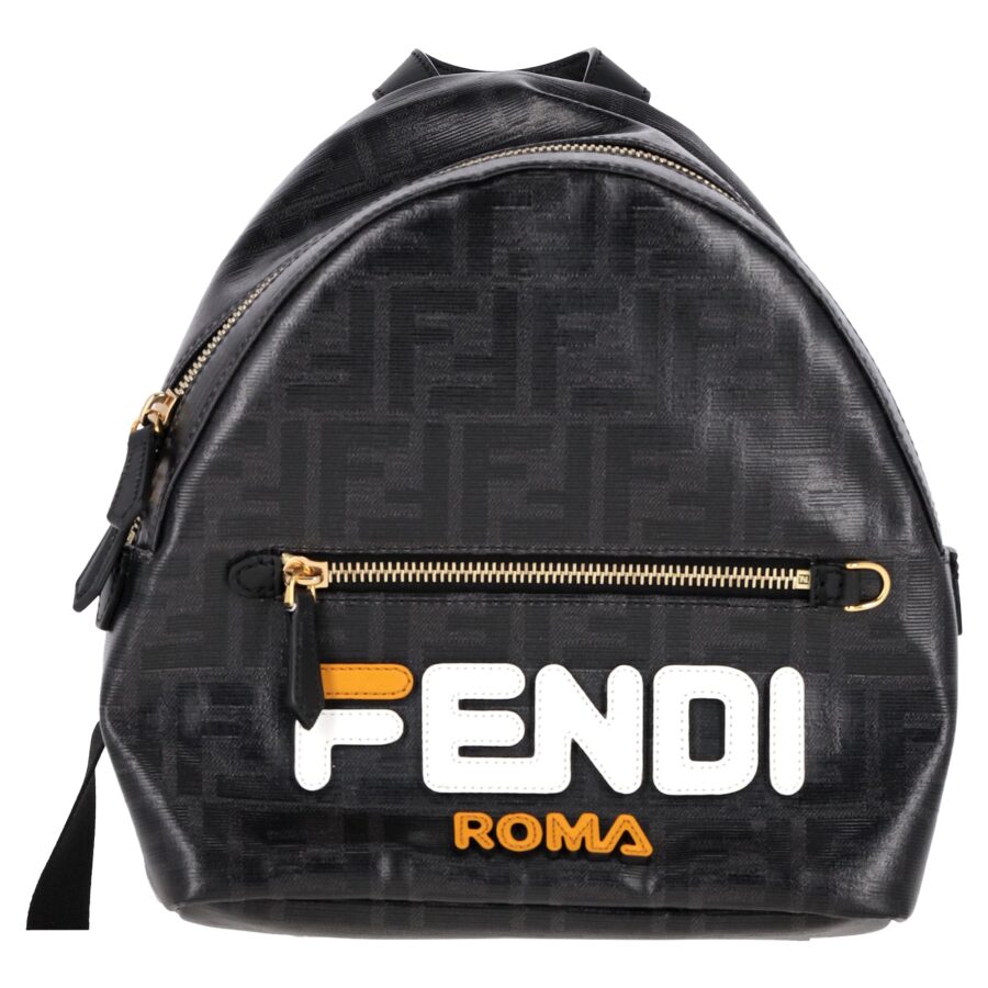 Fendi X Fila Double F Logo Mania Mini Backpack in Black Coated Canvas | Studio Nafay