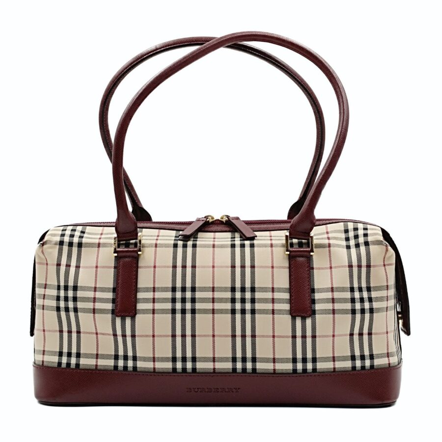 BURBERRY Burberry Burberry shoulder bag in burgundy check canvas and leather | Studio Nafay