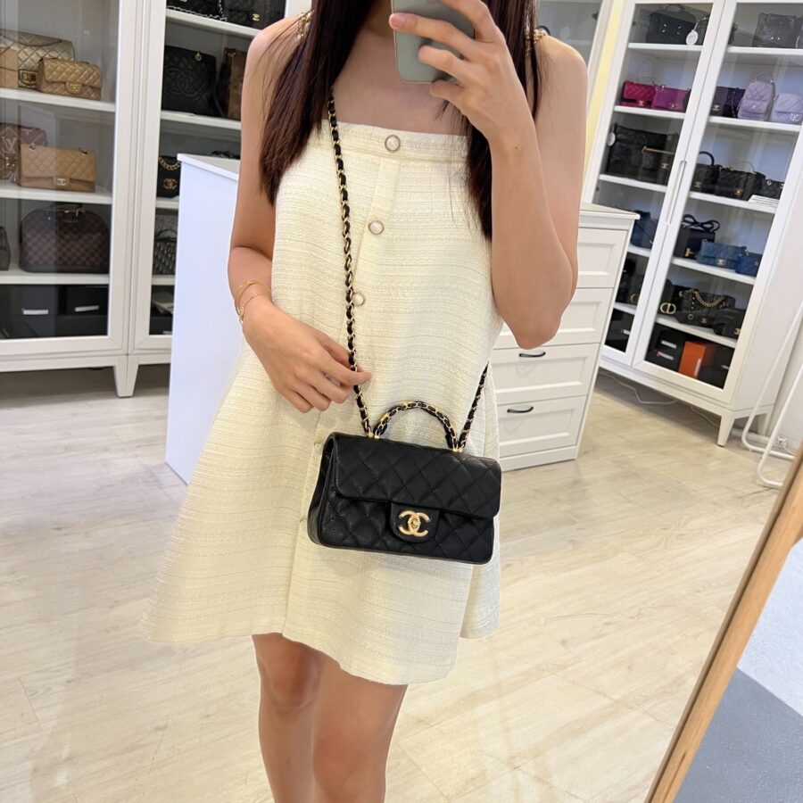 Chanel Top Handle black bag – front view