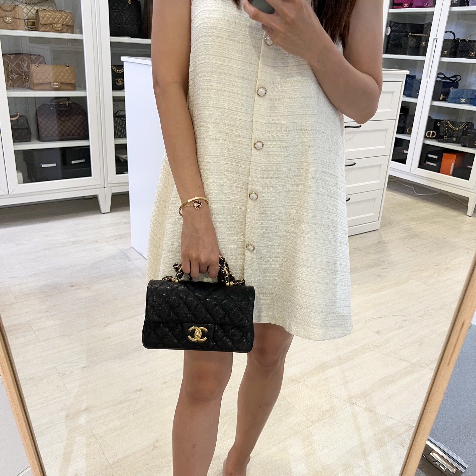 Chanel 25B Top Handle Mini Rectangular Flap In Black Caviar Shoulde…