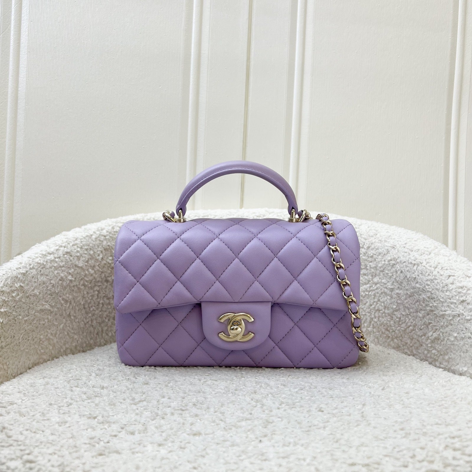Chanel Top Handle Mini Rectangle Flap In 24P Lilac Lambskin LGHW