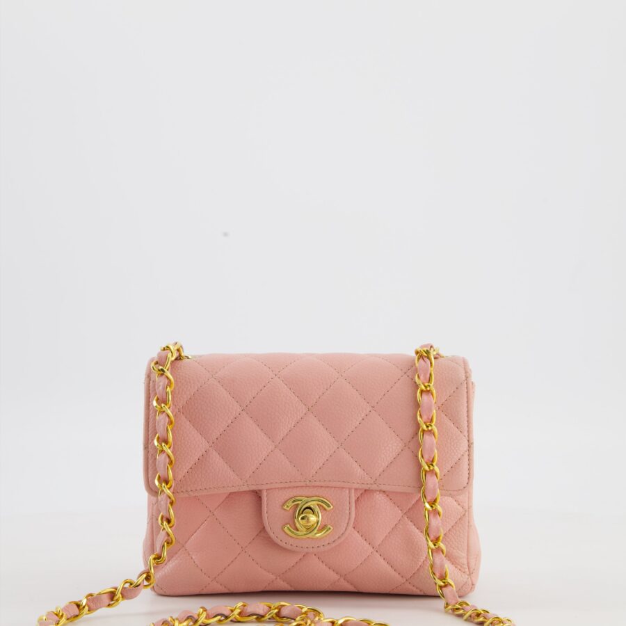 *HOT* Chanel Pink Mini Square Bag in Caviar Leather with 24K Gold Hardware | Studio Nafay