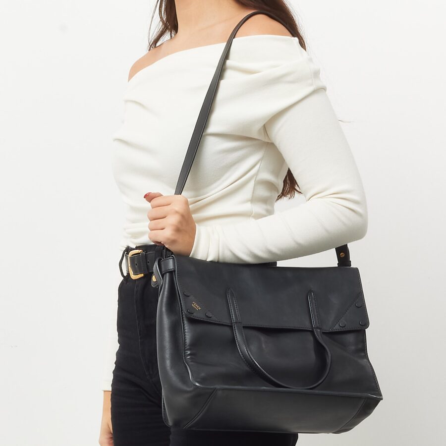 Fendi Black Vitello Grace Matte Leather Large Flip Tote | Studio Nafay