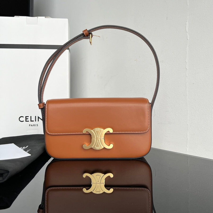 Celine CLASSIC TRIOMPHE 20 BROWN CALFSKIN GOLD HARDWARE | Studio Nafay