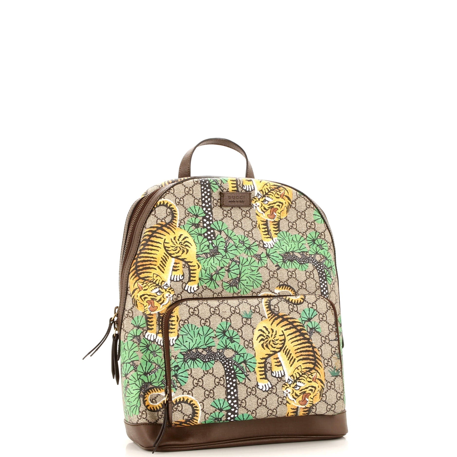 Zip Pocket Backpack Bengal Print GG Coated Canvas Medium