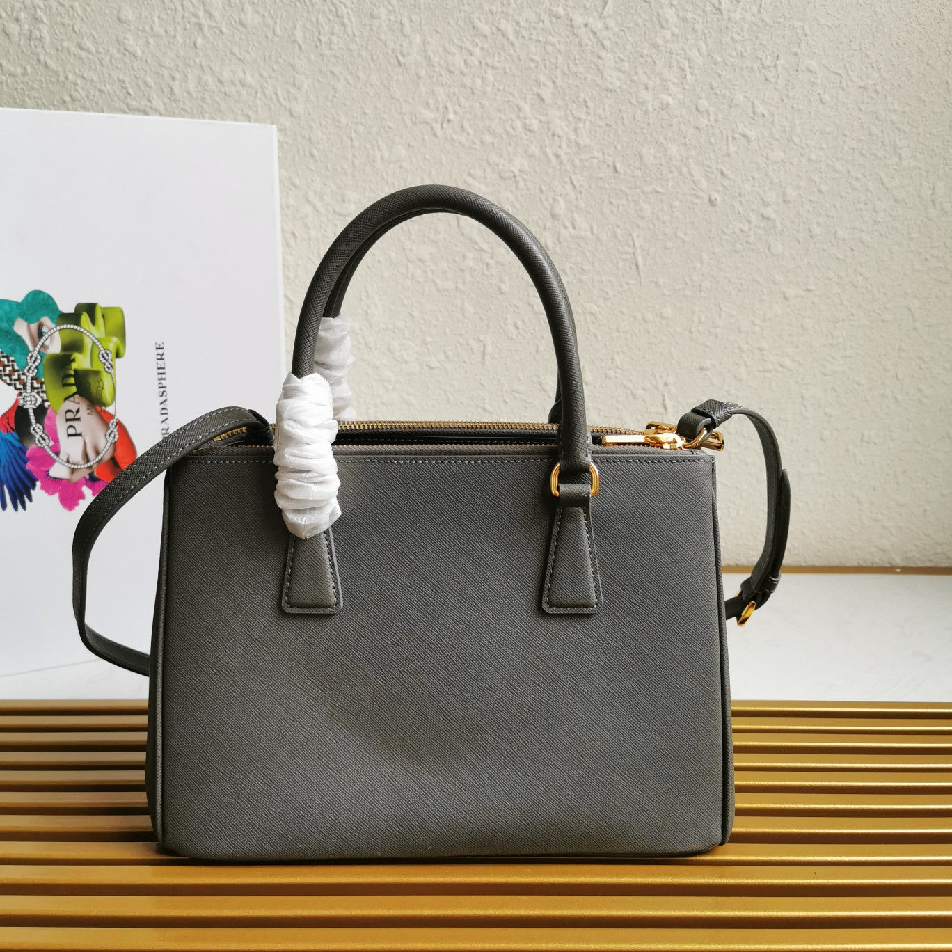 PRA GALLERIA 28 BAG IN DARK GREY SAFFIANO LEATHER - Product Image 2