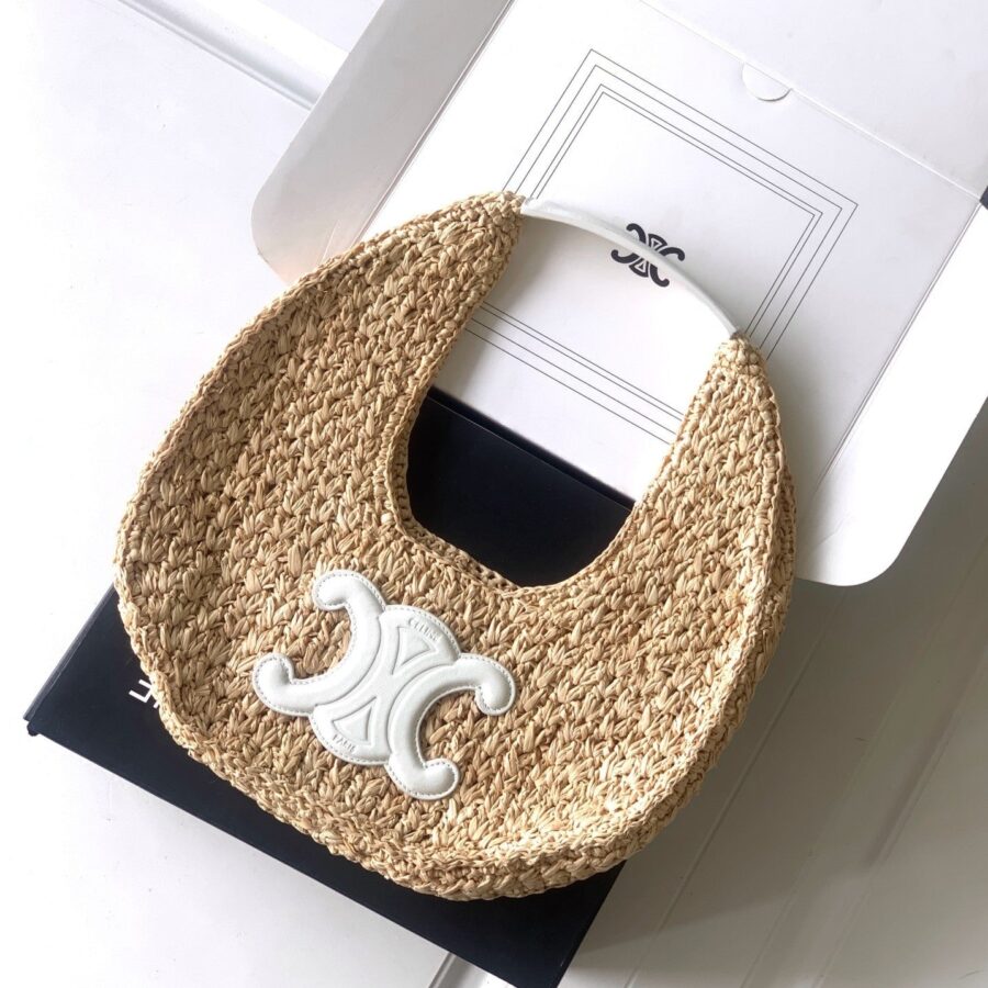celin classic panier 33cm hobo bag raffia and white calfskin | Studio Nafay