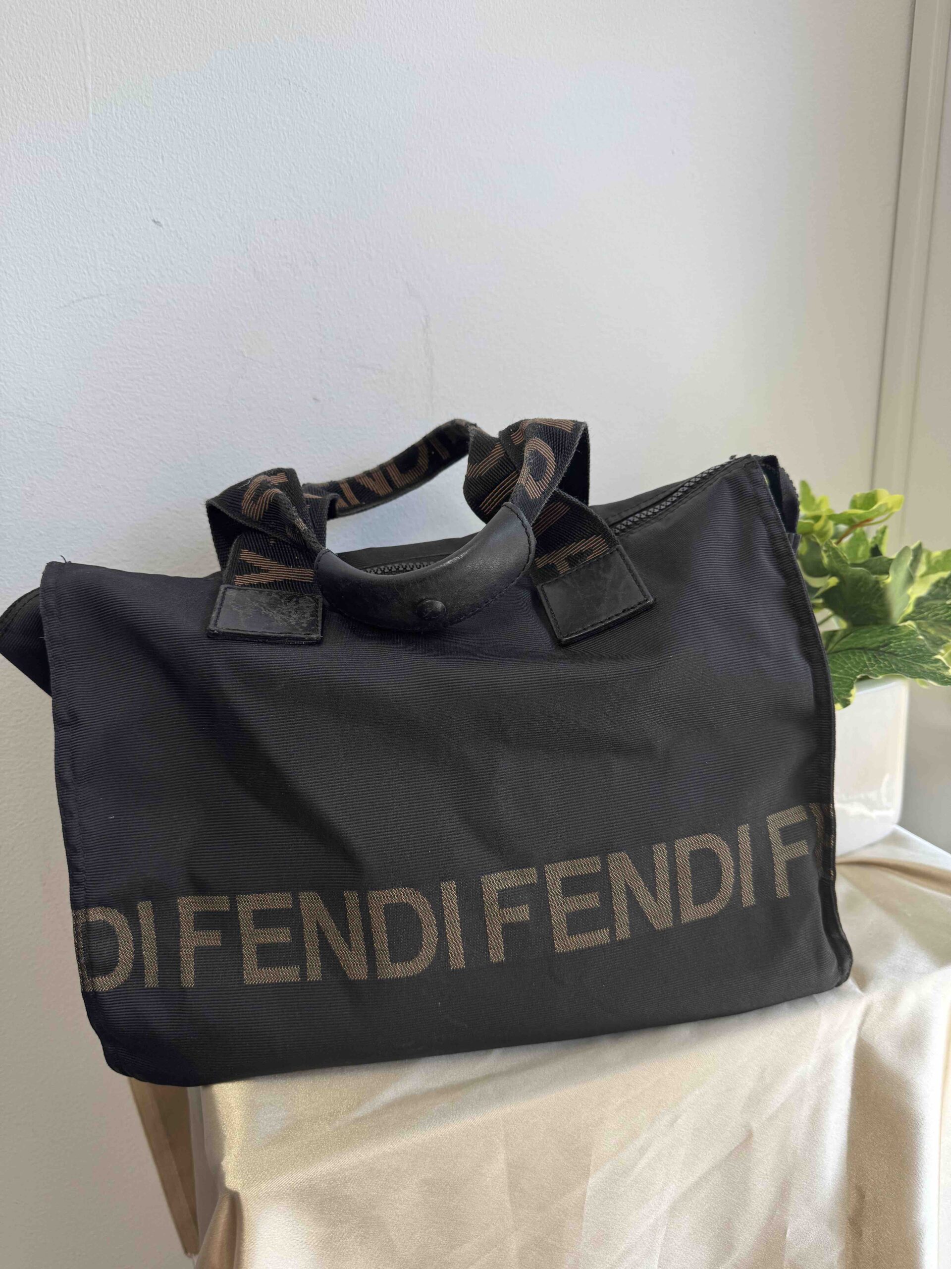 Fendi Tote Bag In Black Nylon With Fendi Logo