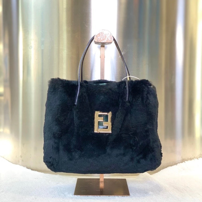 Fendi F Tote 3446 in Black Fur - Elegant Tote Bag | Studio Nafay