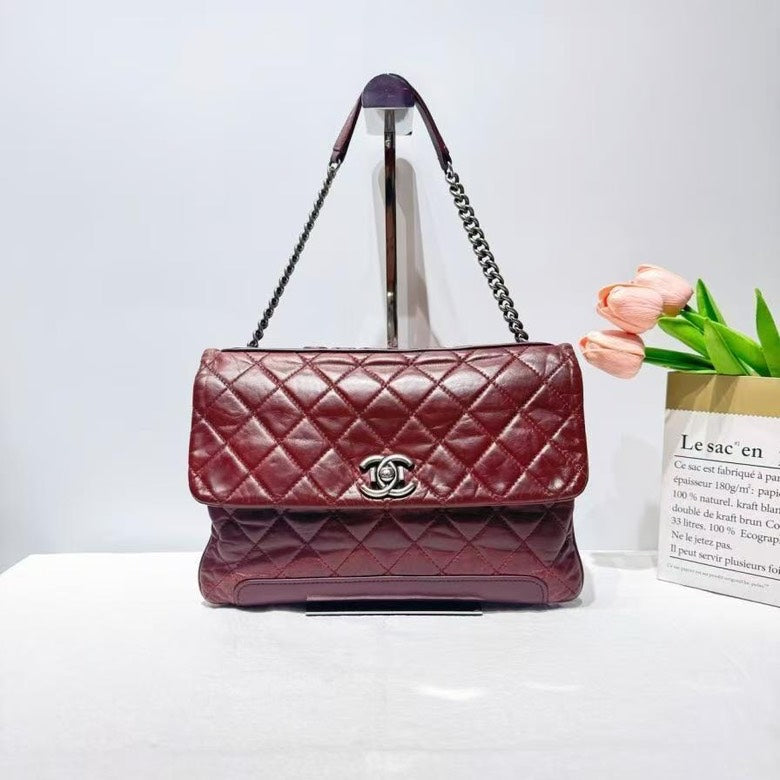 Chanel BCQ Quilted Leather Burgundy Shoulder Bag