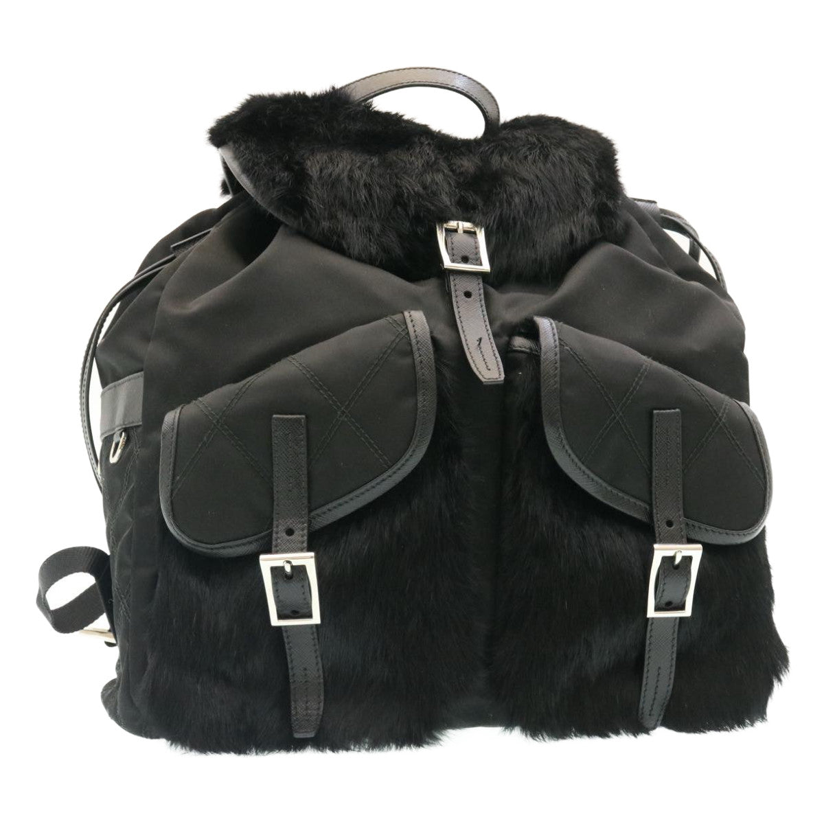 Prada Nylon Fur Backpack Black 21454a